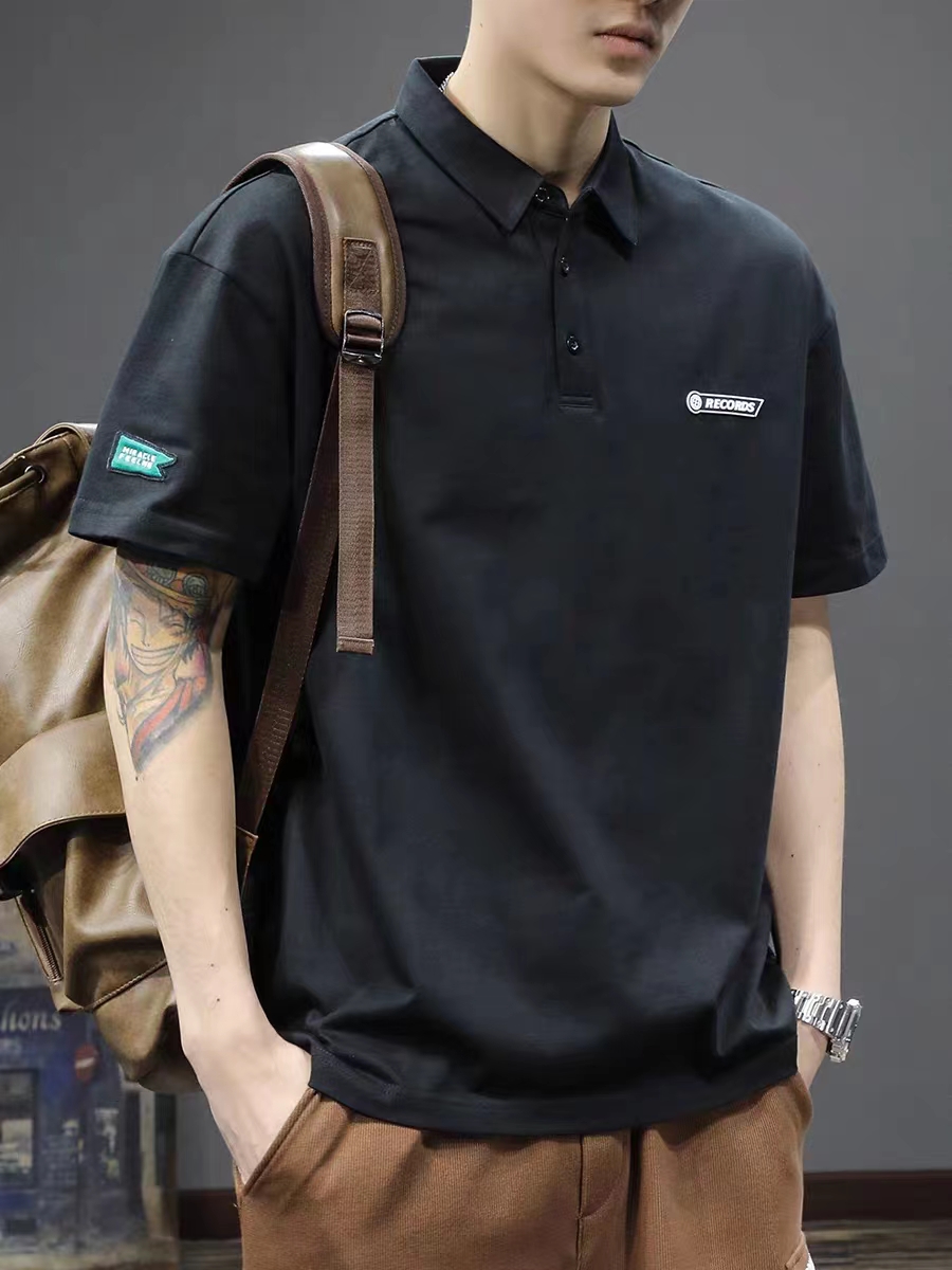 日系翻领polo衫短袖男痞帅百搭高级感纯棉t恤夏季宽松带领上衣潮