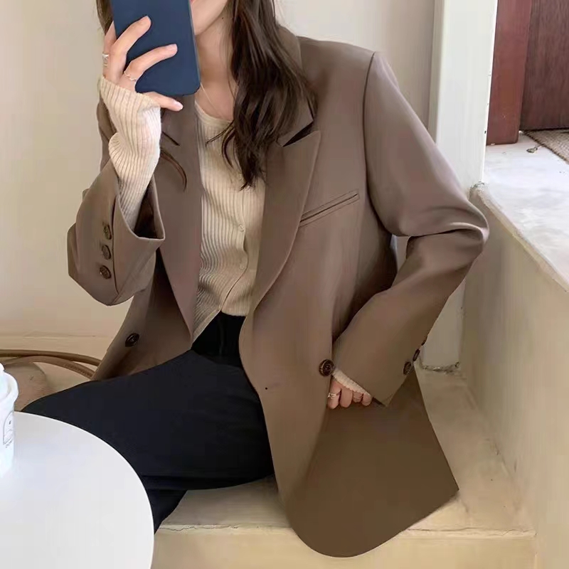咖色西装外套女春秋季小个子韩版潮流高级感通勤休闲西服 